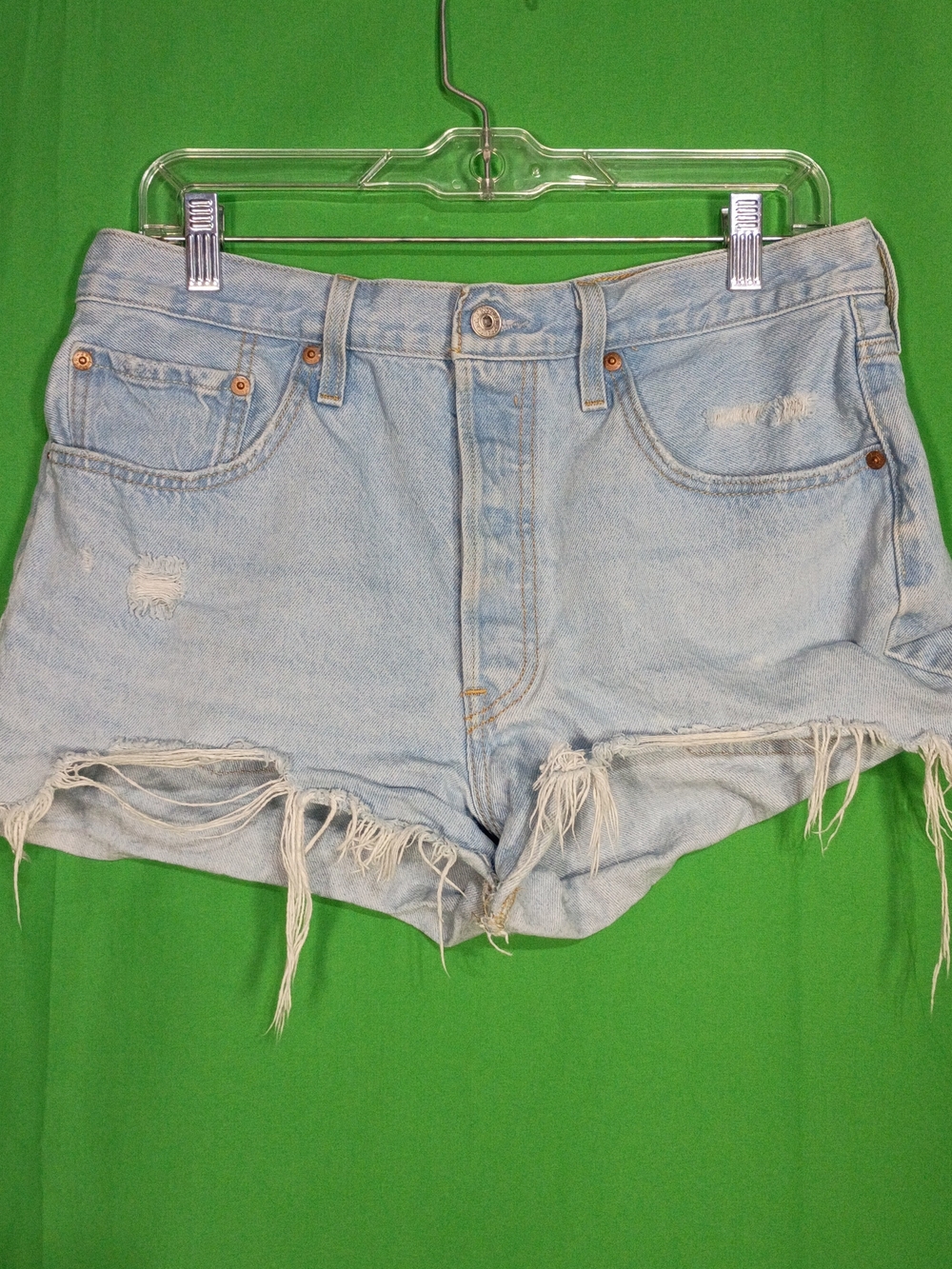 Levi's Light Blue Distressed High-Rise Denim Shorts
